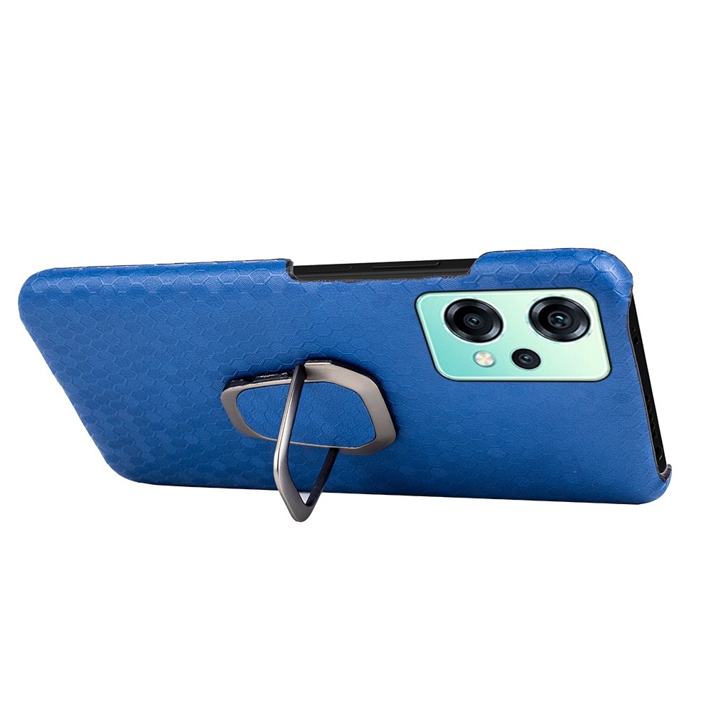For OnePlus Nord CE 2 Lite 5G PU Leather Coated PC Case Honeycomb Pattern Ring Kickstand Phone Cover Protector - Blue-2