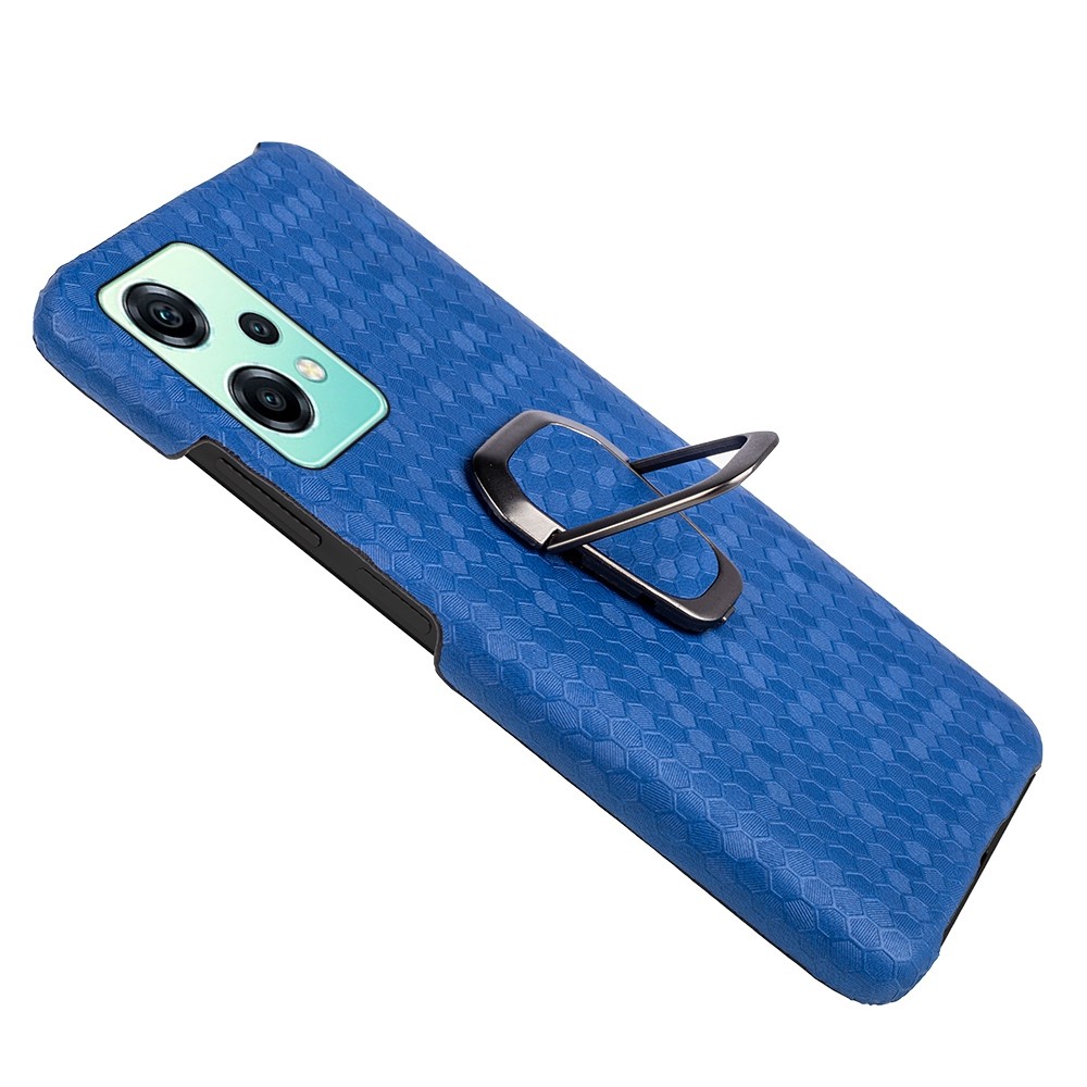 For OnePlus Nord CE 2 Lite 5G PU Leather Coated PC Case Honeycomb Pattern Ring Kickstand Phone Cover Protector - Blue-4