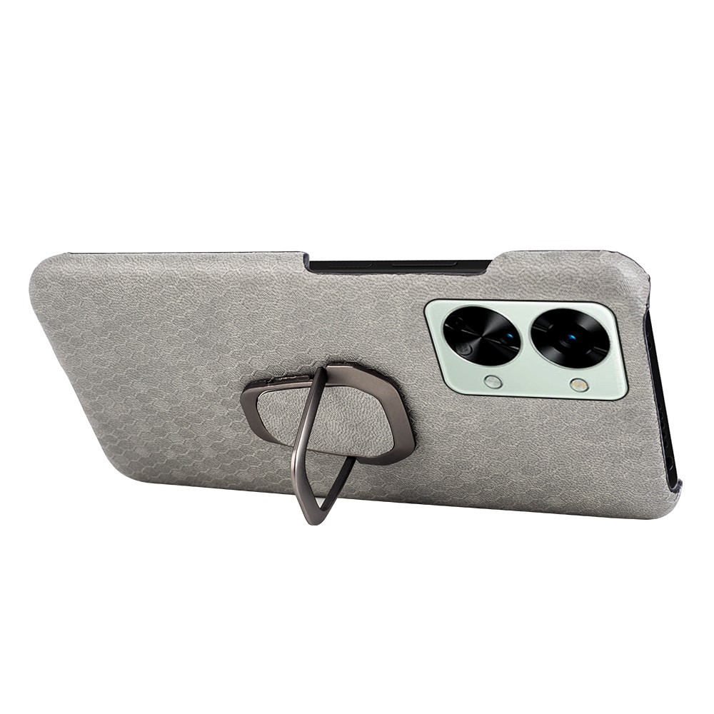 For OnePlus Nord 2T 5G PU Leather Coated PC Kickstand Case Anti-scratch Honeycomb Pattern Phone Cover - Grey-2