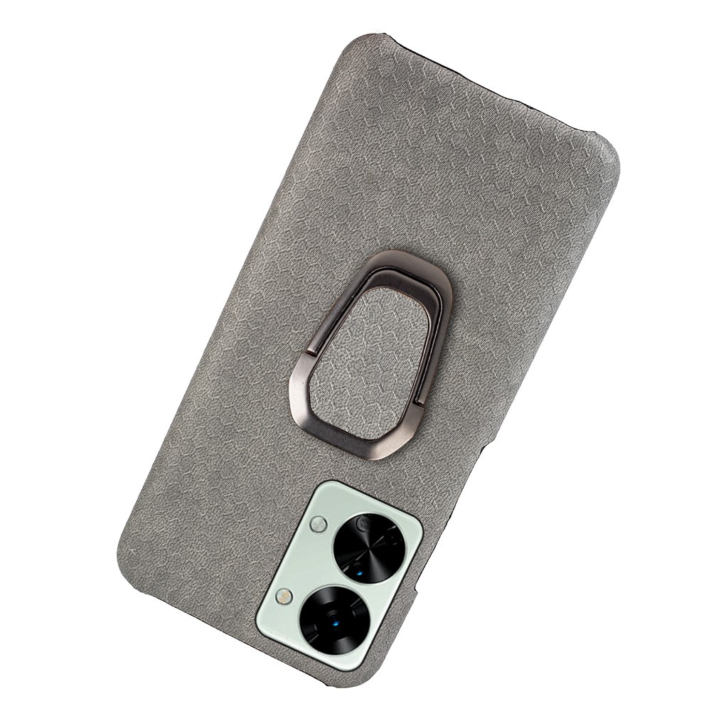 For OnePlus Nord 2T 5G PU Leather Coated PC Kickstand Case Anti-scratch Honeycomb Pattern Phone Cover - Grey-3