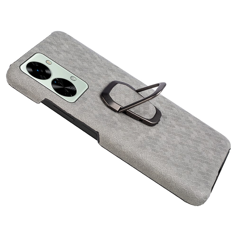 For OnePlus Nord 2T 5G PU Leather Coated PC Kickstand Case Anti-scratch Honeycomb Pattern Phone Cover - Grey-4