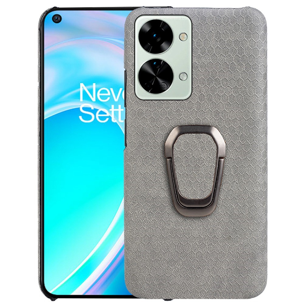 For OnePlus Nord 2T 5G PU Leather Coated PC Kickstand Case Anti-scratch Honeycomb Pattern Phone Cover - Grey-5
