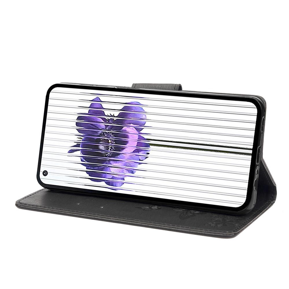 For Nothing phone (1) 5G PU Leather Butterflies Flower Pattern Imprinting Phone Cover Stand Function Wallet Flip Magnetic Case with Strap - Black-3