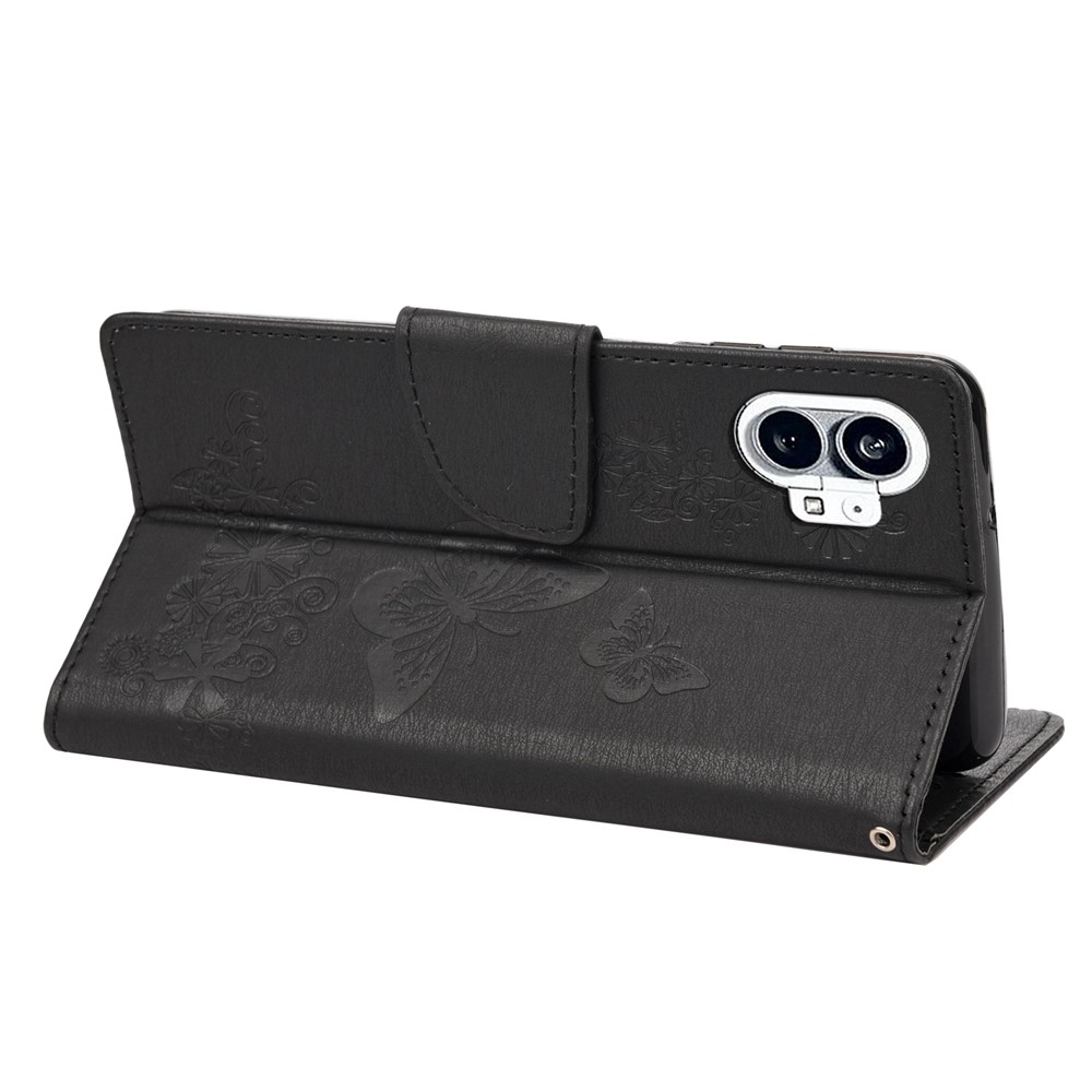 For Nothing phone (1) 5G PU Leather Butterflies Flower Pattern Imprinting Phone Cover Stand Function Wallet Flip Magnetic Case with Strap - Black-4