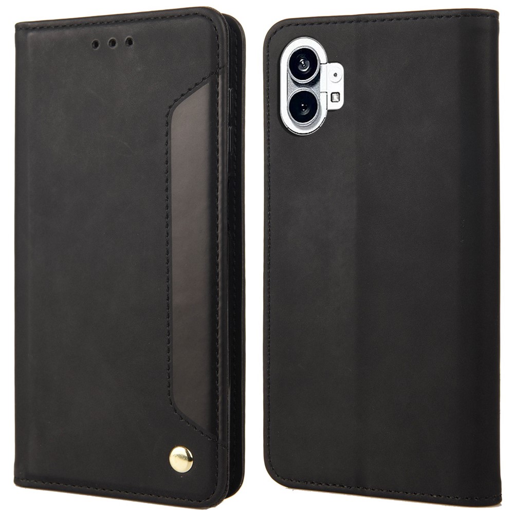 For Nothing phone (1) 5G Color Splicing Flip Cover Skin-touch PU Leather Magnetic Absorption Stand Wallet Phone Case - Black-1