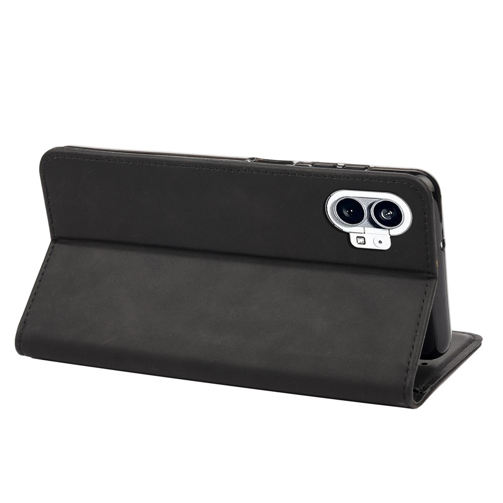 For Nothing phone (1) 5G Color Splicing Flip Cover Skin-touch PU Leather Magnetic Absorption Stand Wallet Phone Case - Black-4