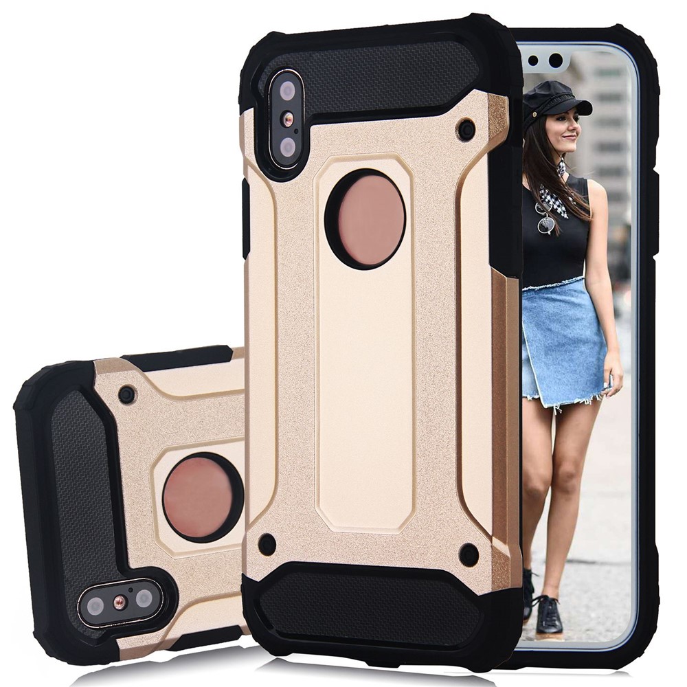 For iPhone X / XS 5.8 inch TPU + PC Drop-proof Mobile Phone Case Soft TPU + Hard PC Hybrid Protective Cover - Gold-1