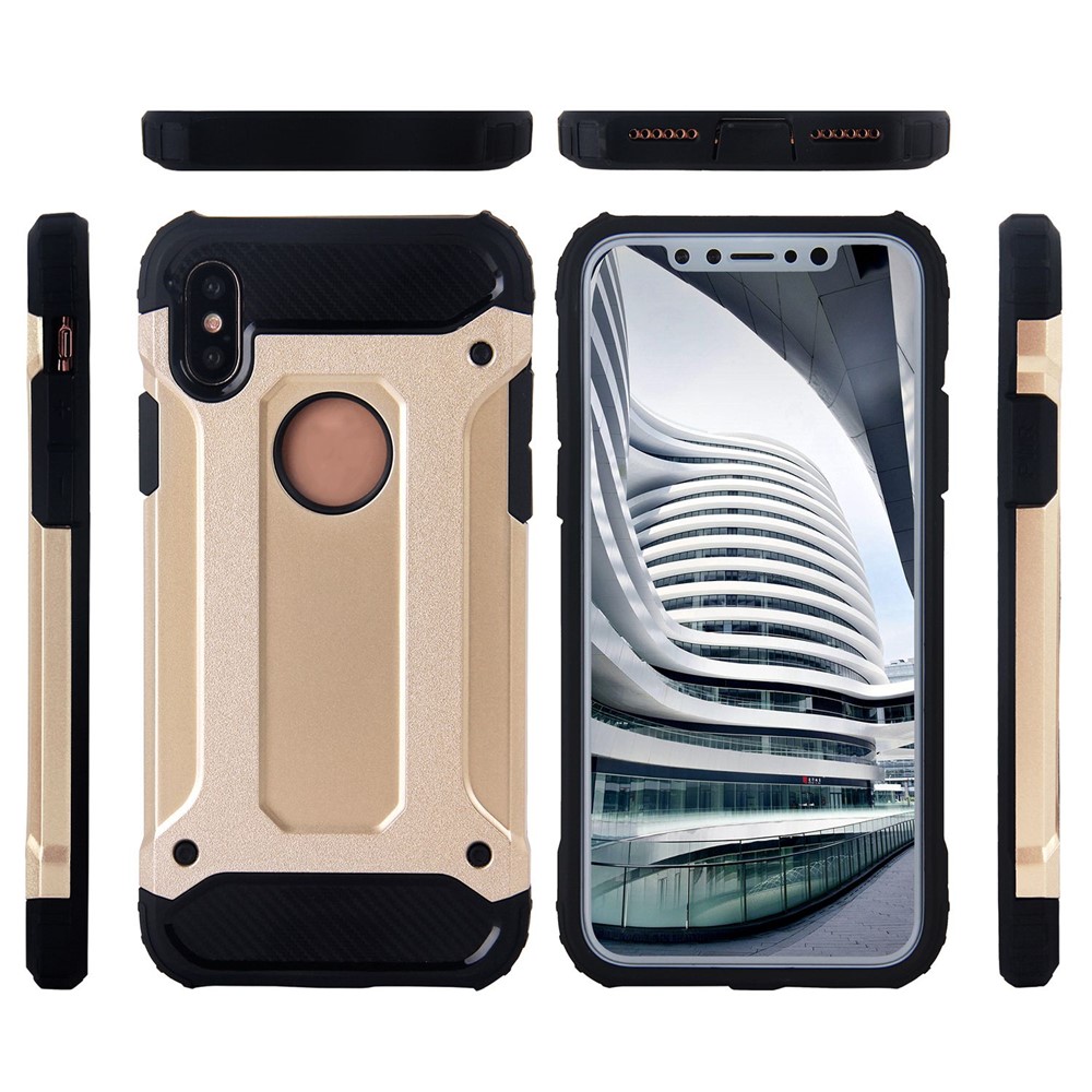For iPhone X / XS 5.8 inch TPU + PC Drop-proof Mobile Phone Case Soft TPU + Hard PC Hybrid Protective Cover - Gold-7