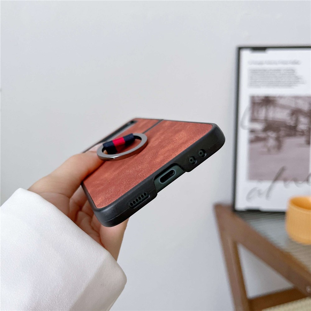 For Samsung Galaxy Z Flip4 5G Metal Finger Ring Phone Case Anti-scratch PU Leather Coated PC Back Cover - Green-5