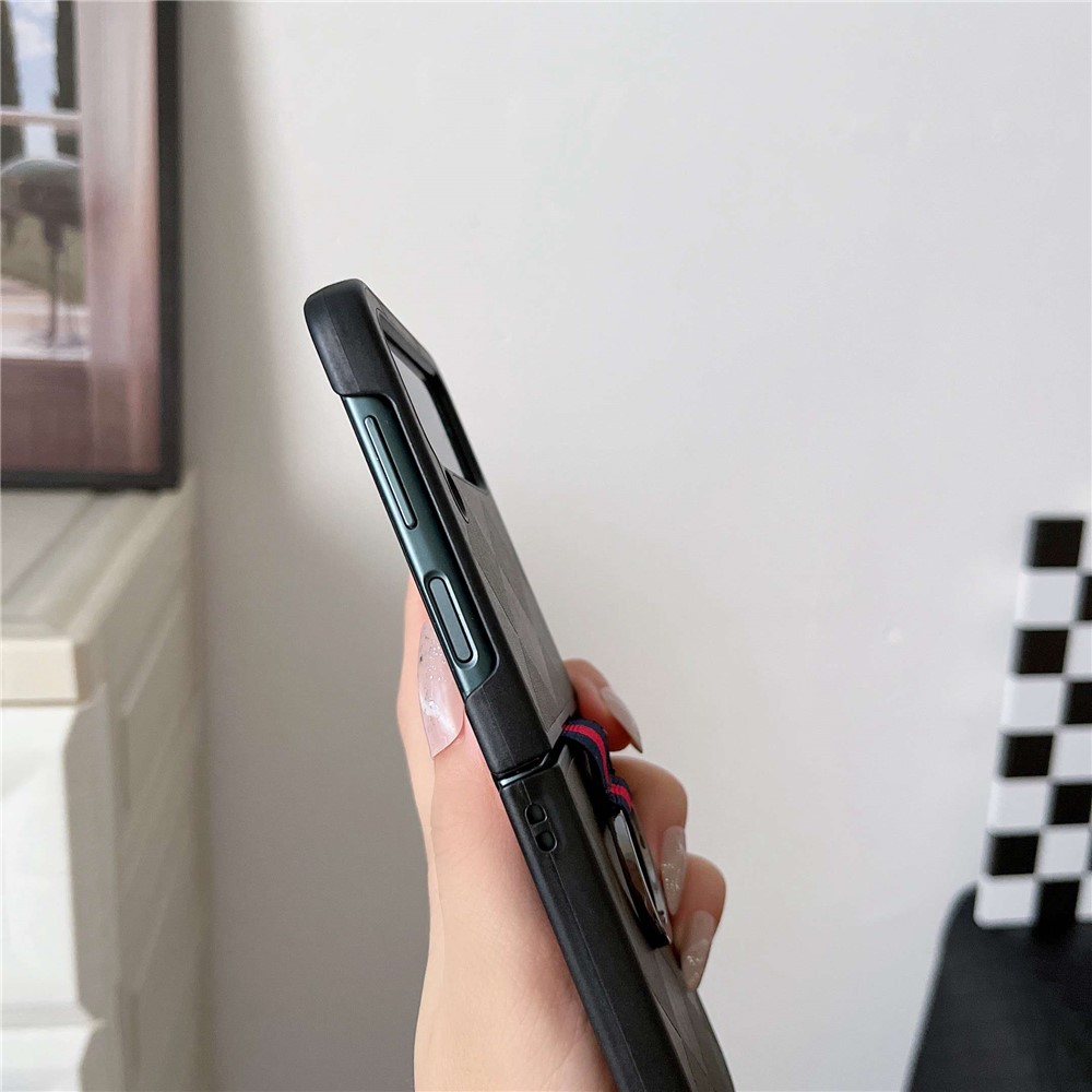 For Samsung Galaxy Z Flip4 5G PU Leather Coated PC Case Grid Texture Finger Ring Phone Protective Cover - Black-6