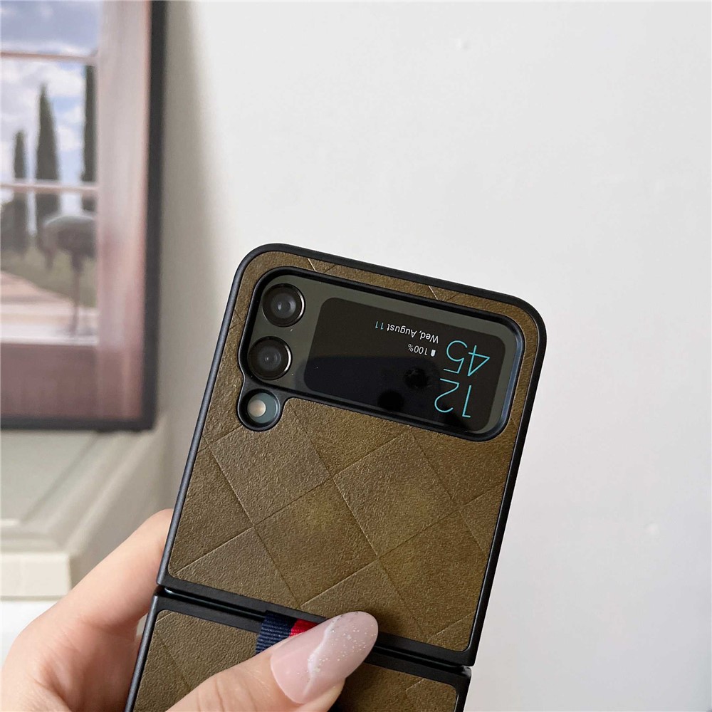 For Samsung Galaxy Z Flip4 5G PU Leather Coated PC Case Grid Texture Finger Ring Phone Protective Cover - Black-7