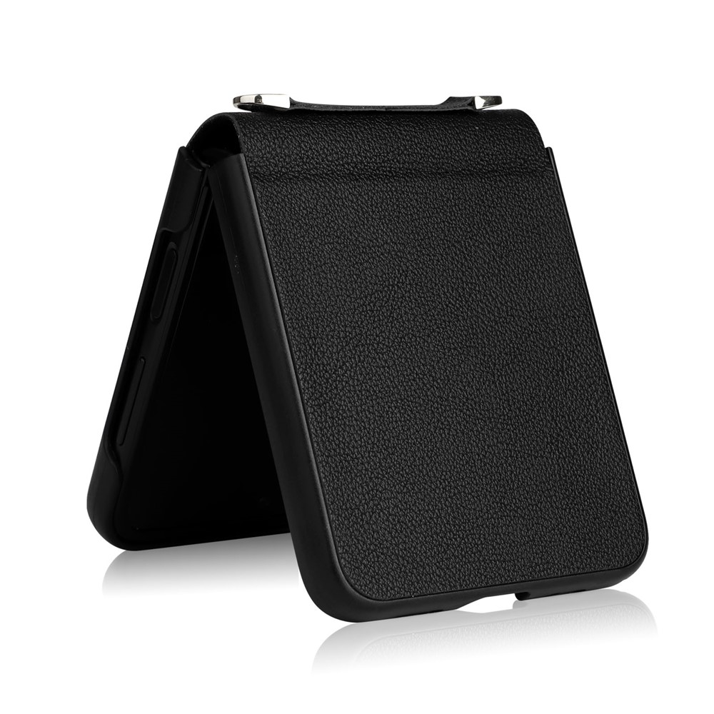For Samsung Galaxy Z Flip4 5G Textured Leather Coated PC Cover Drop-proof Phone Case with Long Lanyard - Black-4