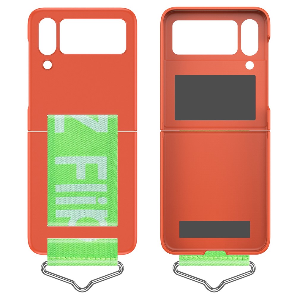 For Samsung Galaxy Z Flip4 5G Hard PC Folding Phone Case with Hand Strap and Triangle Metal Ring - Orange-2