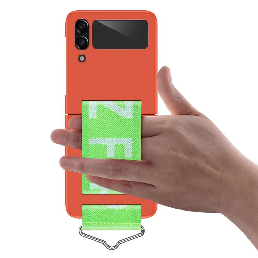 For Samsung Galaxy Z Flip4 5G Hard PC Folding Phone Case with Hand Strap and Triangle Metal Ring - Orange-4