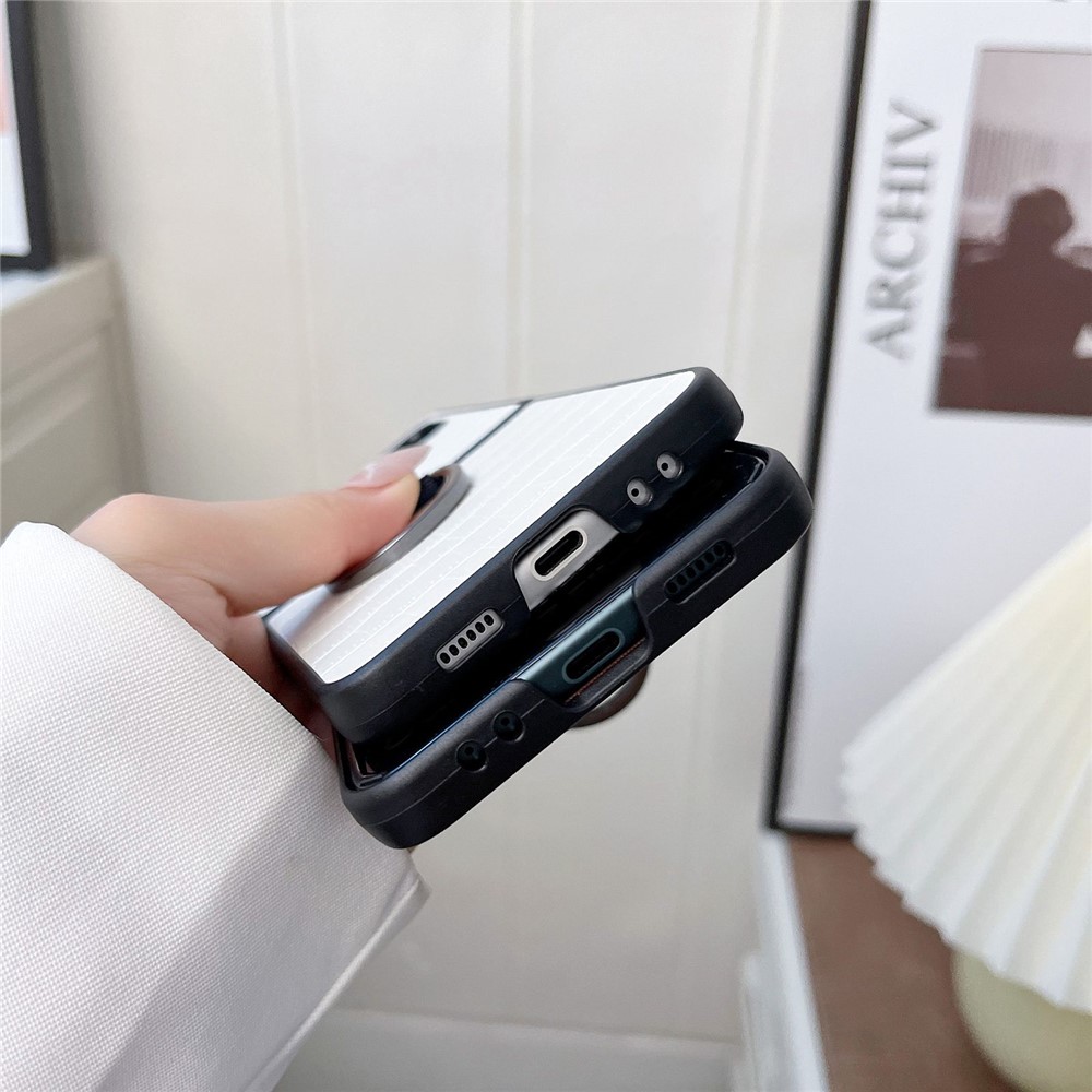For Samsung Galaxy Z Flip4 5G Crocodile Texture Phone Case Leather Coated PC Folding Cover with Metal Finger Ring - Black-4
