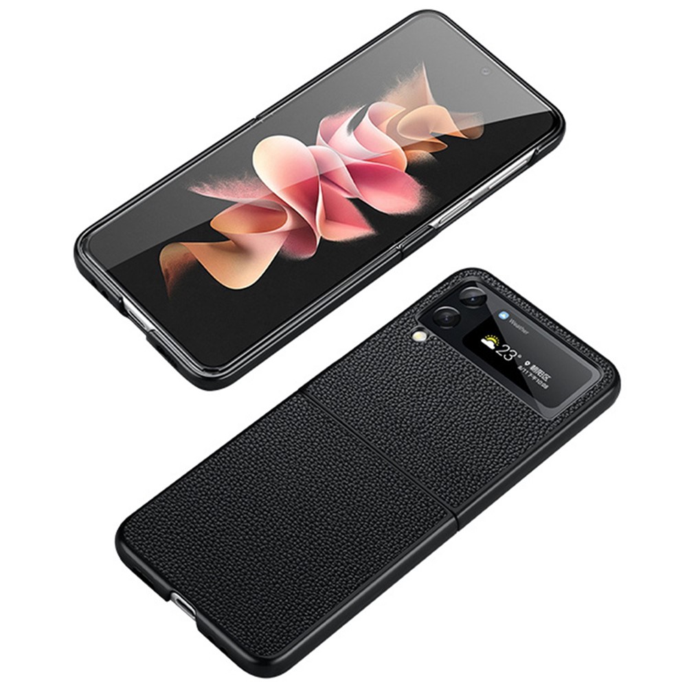 For Samsung Galaxy Z Flip4 5G Crocodile Texture Protective Cover Genuine Leather Cowhide Leather Coated PC Folding Anti-fall Mobile Phone Case - Black-3