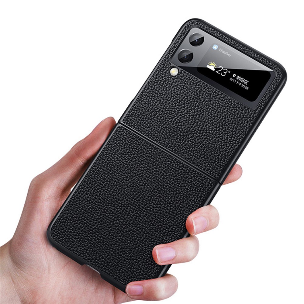 For Samsung Galaxy Z Flip4 5G Crocodile Texture Protective Cover Genuine Leather Cowhide Leather Coated PC Folding Anti-fall Mobile Phone Case - Black-5
