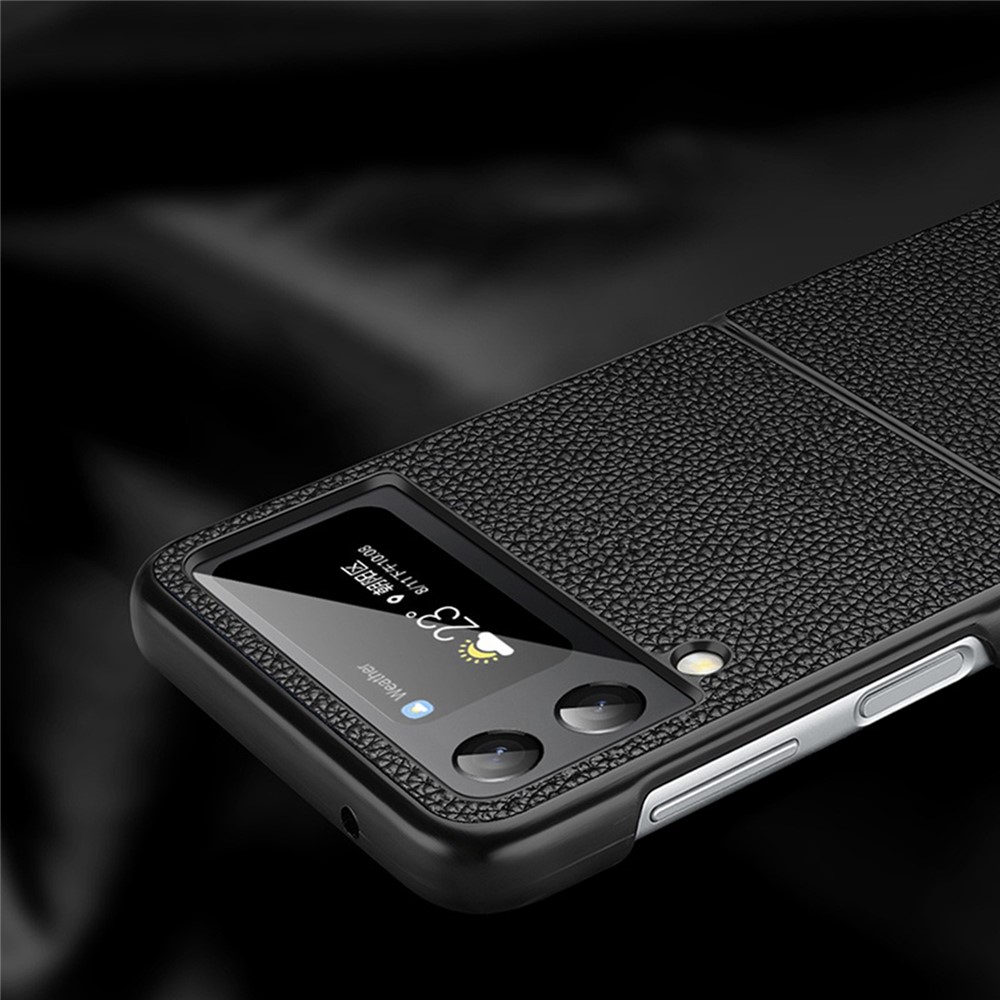 For Samsung Galaxy Z Flip4 5G Crocodile Texture Protective Cover Genuine Leather Cowhide Leather Coated PC Folding Anti-fall Mobile Phone Case - Black-7