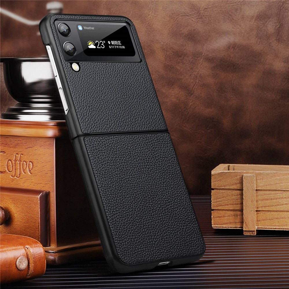For Samsung Galaxy Z Flip4 5G Crocodile Texture Protective Cover Genuine Leather Cowhide Leather Coated PC Folding Anti-fall Mobile Phone Case - Black-8