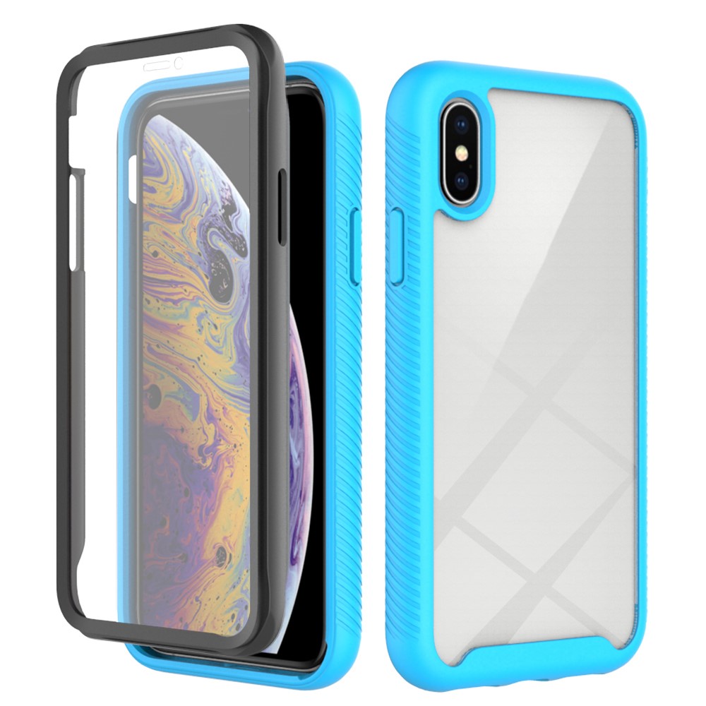 For iPhone XS Max 6.5 inch Anti-scratch Hard PC + Soft TPU Hybrid Cover Anti-drop Phone Case with PET Screen Protector - Baby Blue / Black