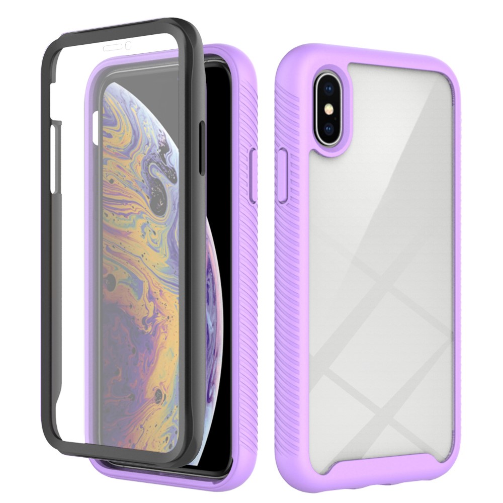 For iPhone XS Max 6.5 inch Anti-scratch Hard PC + Soft TPU Hybrid Cover Anti-drop Phone Case with PET Screen Protector - Purple / Black
