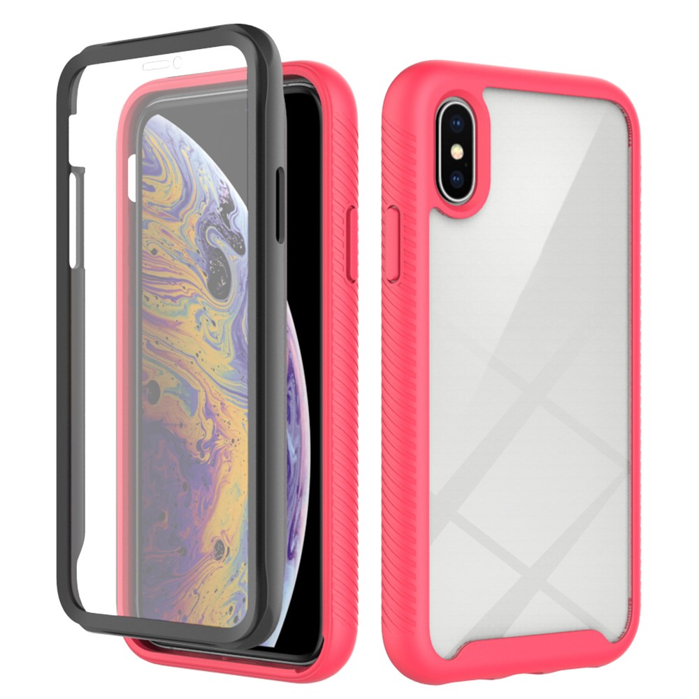 For iPhone XS Max 6.5 inch Anti-scratch Hard PC + Soft TPU Hybrid Cover Anti-drop Phone Case with PET Screen Protector - Pink / Black