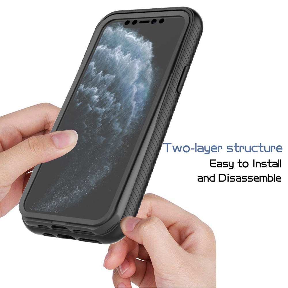 For iPhone 11 Pro 5.8 inch Hard PC + Soft TPU Hybrid Cover Anti-drop Phone Case with PET Screen Protector - Black-2