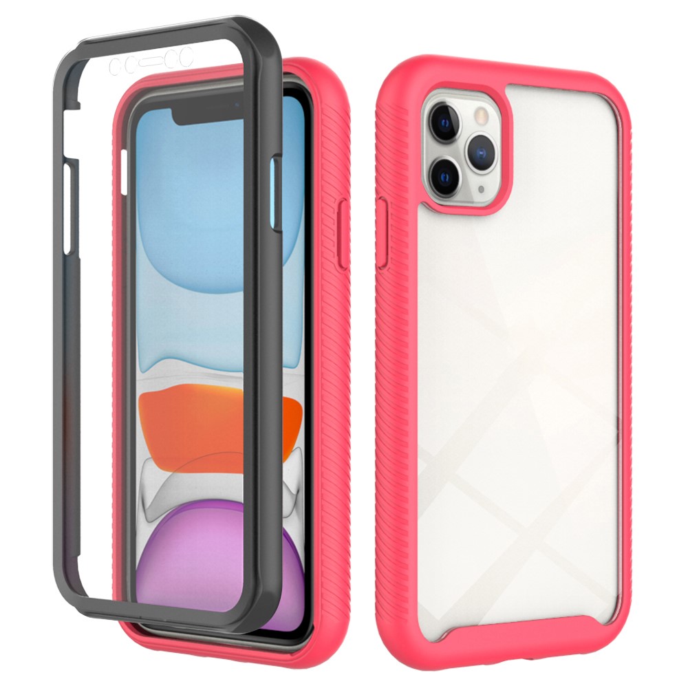 For iPhone 11 Pro Max 6.5 inch 3-in-1 Shockproof Phone Case PC Back + TPU Frame + PET Screen Protector Hybrid Cover - Pink / Black