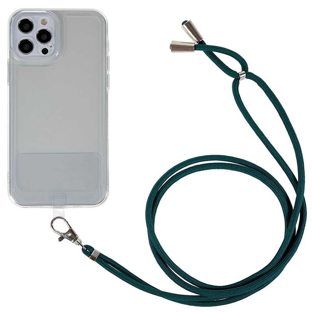 For iPhone 14 Pro 6.1 inch Anti-drop Cell Phone Case Transparent Flexible TPU Shell Protector with Long Lanyard - Dark Green-1