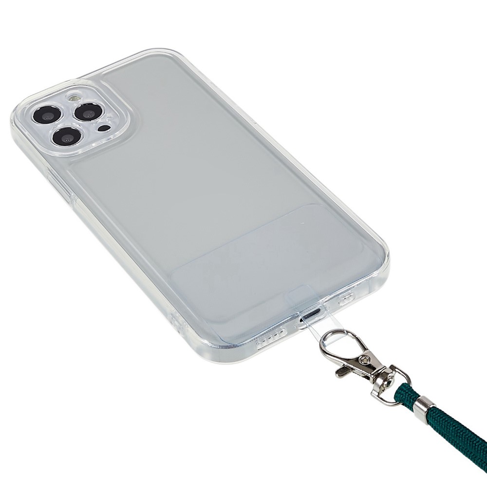 For iPhone 14 Pro 6.1 inch Anti-drop Cell Phone Case Transparent Flexible TPU Shell Protector with Long Lanyard - Dark Green-2
