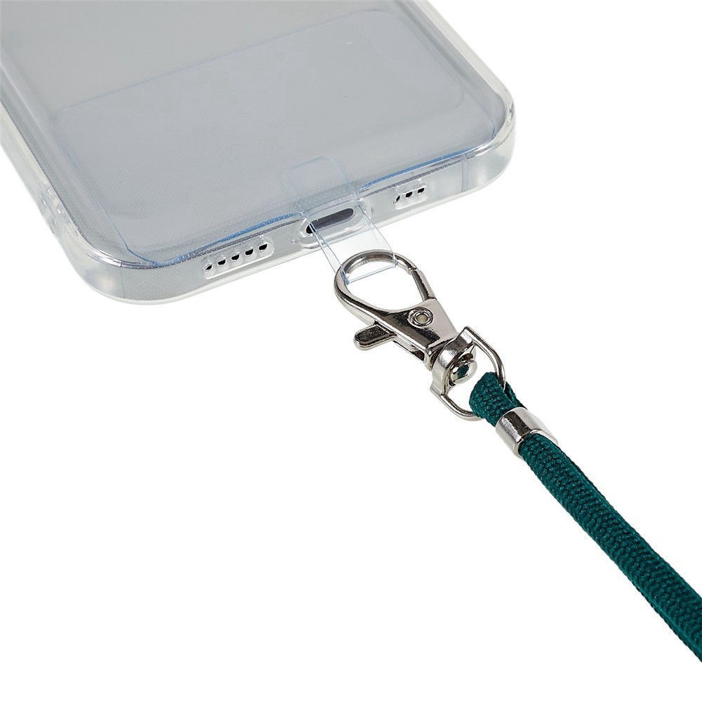 For iPhone 14 Pro 6.1 inch Anti-drop Cell Phone Case Transparent Flexible TPU Shell Protector with Long Lanyard - Dark Green-3