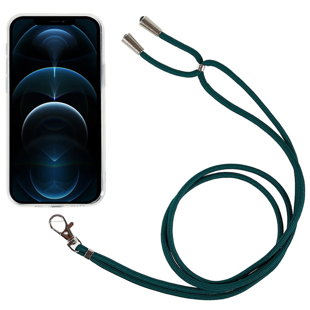 For iPhone 14 Pro 6.1 inch Anti-drop Cell Phone Case Transparent Flexible TPU Shell Protector with Long Lanyard - Dark Green-5