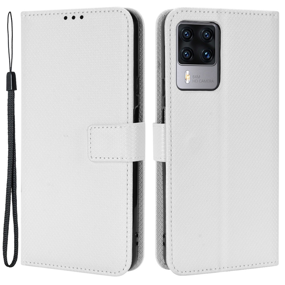 For Cubot X50 Diamond Texture PU Leather Anti-wear Phone Case Stand Wallet Feature Magnetic Flip Shell with Strap - White-1