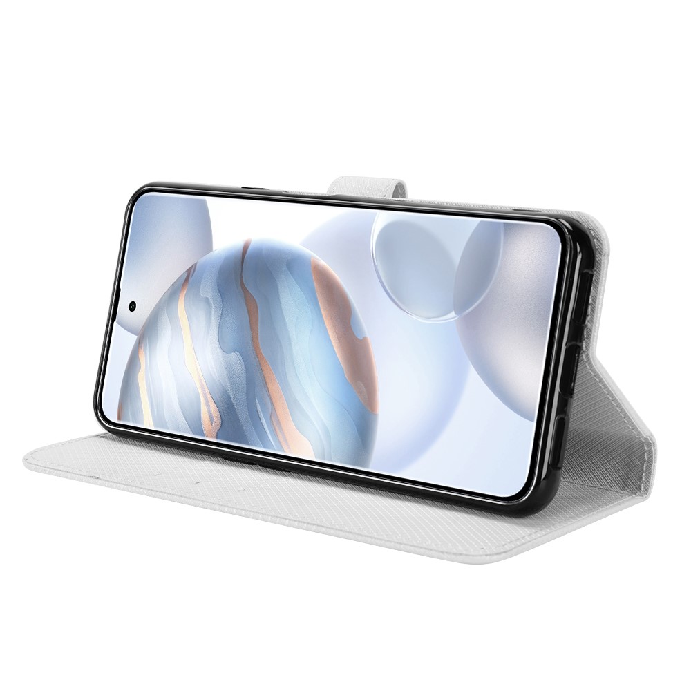 For Cubot X50 Diamond Texture PU Leather Anti-wear Phone Case Stand Wallet Feature Magnetic Flip Shell with Strap - White-3