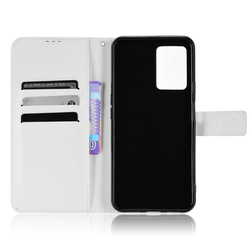 For Cubot X50 Diamond Texture PU Leather Anti-wear Phone Case Stand Wallet Feature Magnetic Flip Shell with Strap - White-4