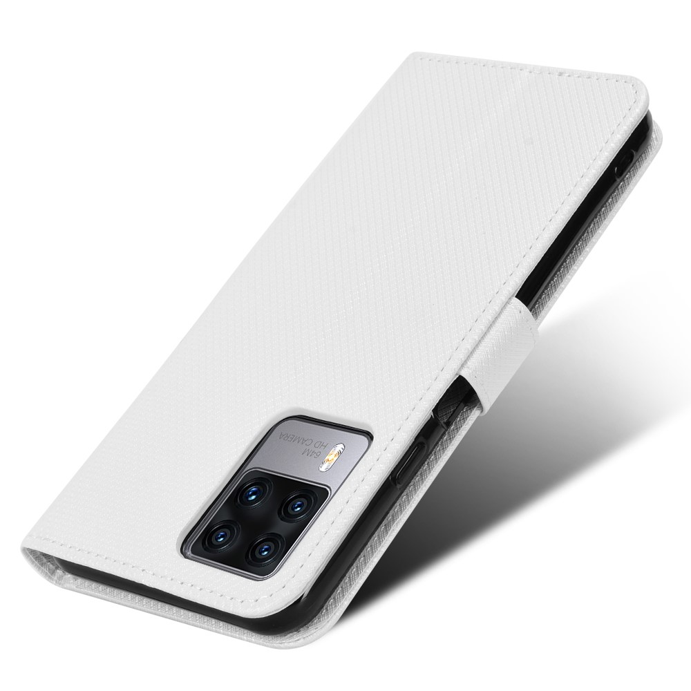 For Cubot X50 Diamond Texture PU Leather Anti-wear Phone Case Stand Wallet Feature Magnetic Flip Shell with Strap - White-5