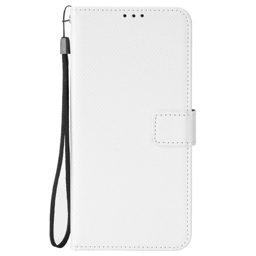 For Cubot X50 Diamond Texture PU Leather Anti-wear Phone Case Stand Wallet Feature Magnetic Flip Shell with Strap - White-6