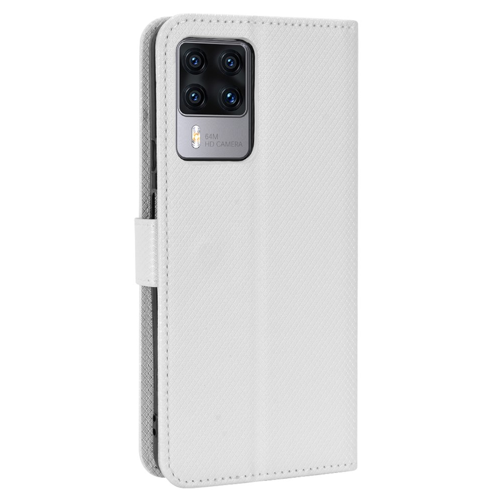 For Cubot X50 Diamond Texture PU Leather Anti-wear Phone Case Stand Wallet Feature Magnetic Flip Shell with Strap - White-7