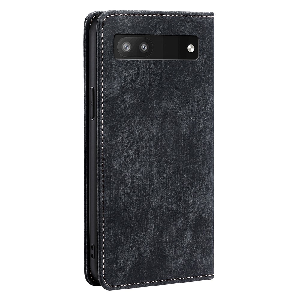 For Google Pixel 6a Full Protection Phone Case Anti-drop PU Leather Flip Wallet Stand RFID Blocking Magnetic Phone Cover - Black-9
