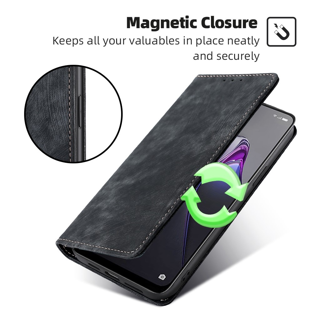 Phone Wallet Case For Oppo Reno8 5G (Global Version), Anti-drop PU Leather Magnetic Flip Cover Stand RFID Blocking Full Protection Phone Shell - Black-4