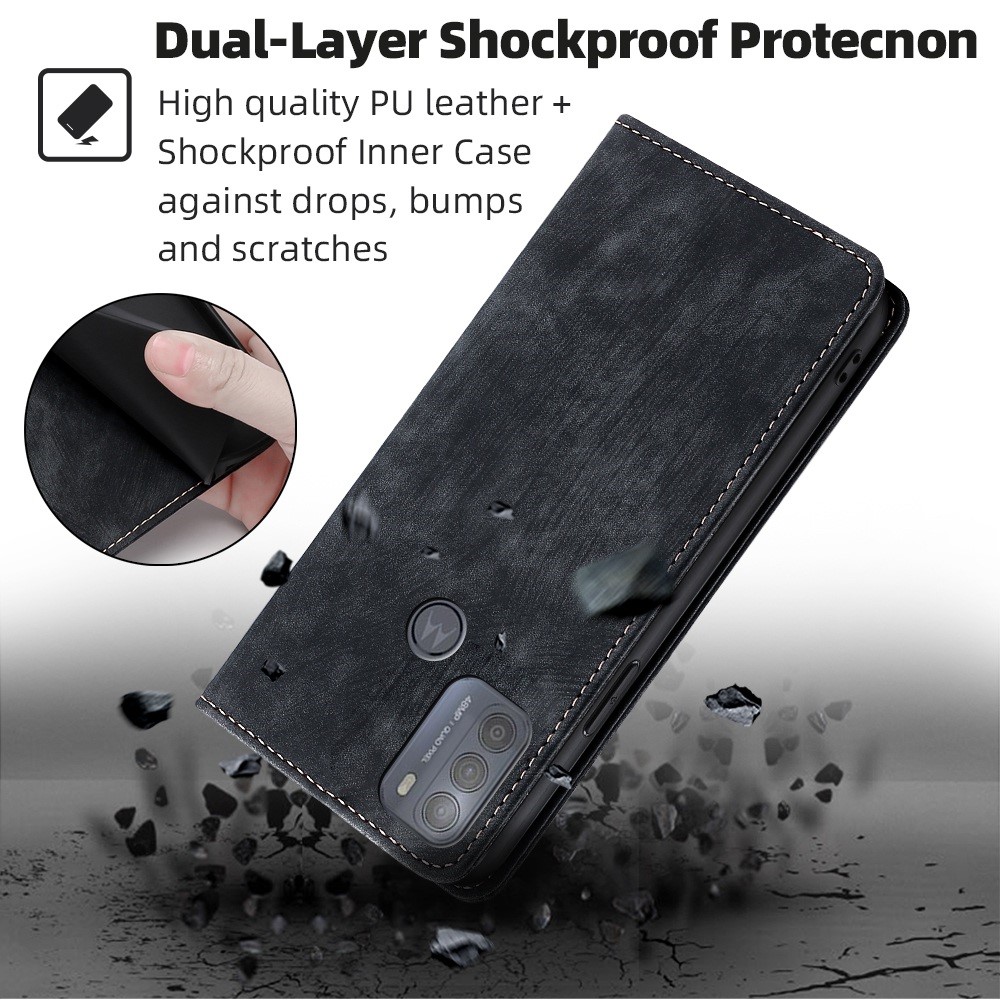 Phone Wallet Cover For Motorola Moto G50 4G, Anti-scratch PU Leather Flip Phone Case Stand RFID Blocking Magnetic Closure Phone Shell - Black-6