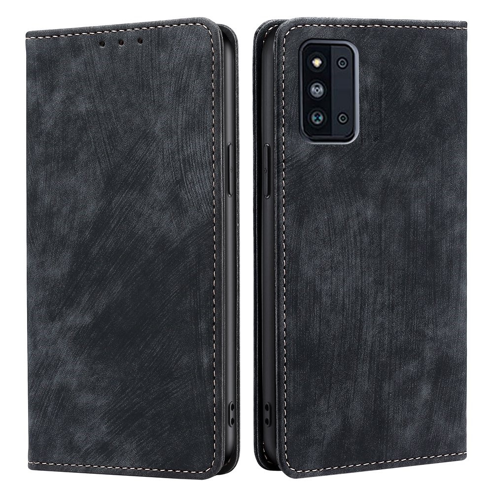 Anti-scratch Phone Wallet Case For Samsung Galaxy F52 5G, Full Protection PU Leather Flip Cover Stand RFID Blocking Magnetic Phone Shell - Black-1