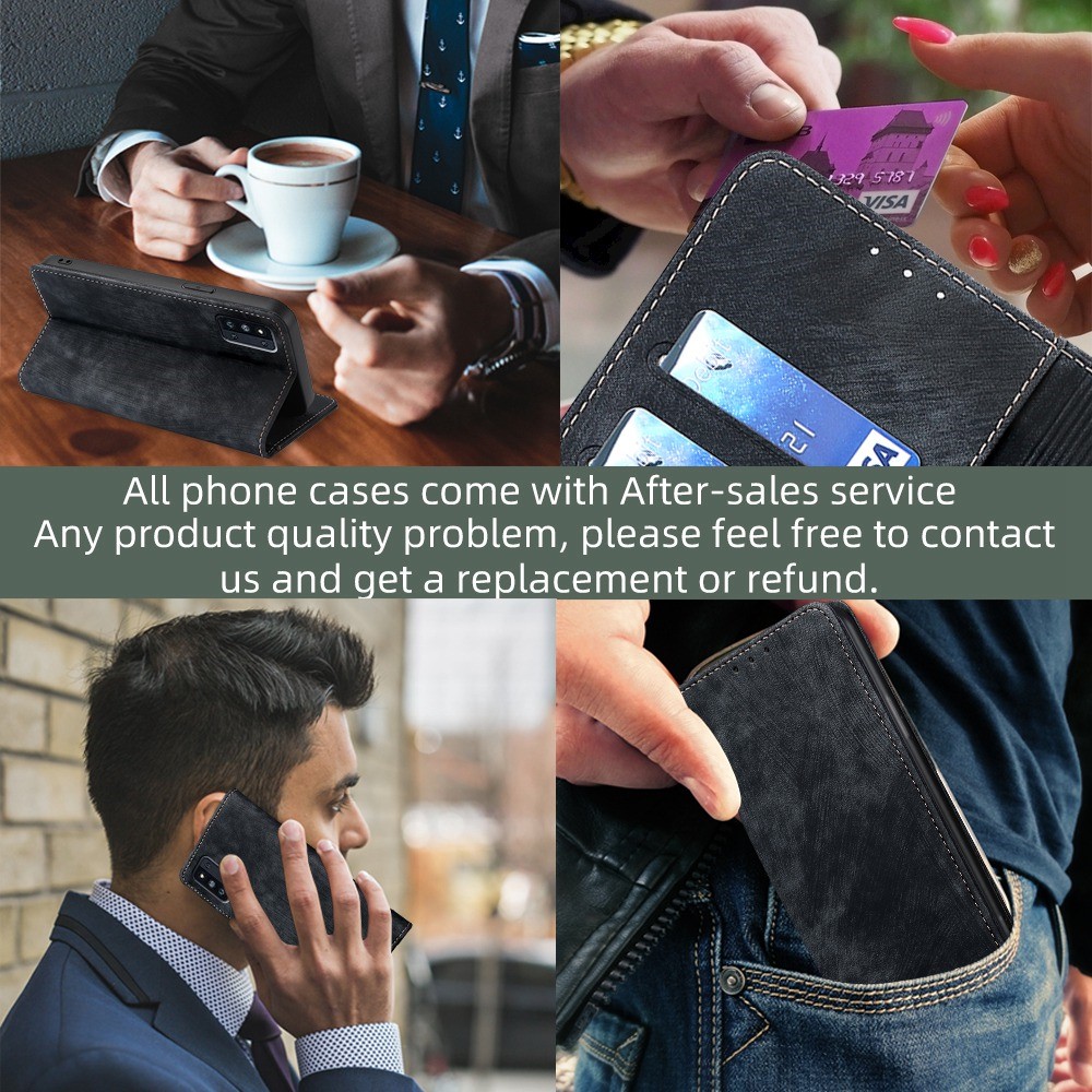 Anti-scratch Phone Wallet Case For Samsung Galaxy F52 5G, Full Protection PU Leather Flip Cover Stand RFID Blocking Magnetic Phone Shell - Black-7