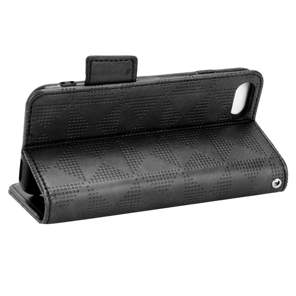 For iPhone 7 / 8 4.7 inch / SE (2020) / SE (2022) Wallet Stand Design PU Leather Anti-shock Case Triangle Pattern Imprinted Flip Phone Shell with Strap - Black-3