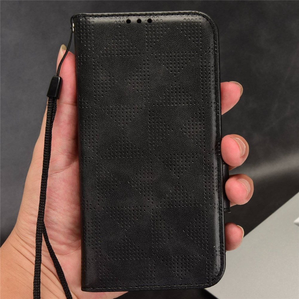 For iPhone 7 / 8 4.7 inch / SE (2020) / SE (2022) Wallet Stand Design PU Leather Anti-shock Case Triangle Pattern Imprinted Flip Phone Shell with Strap - Black-4