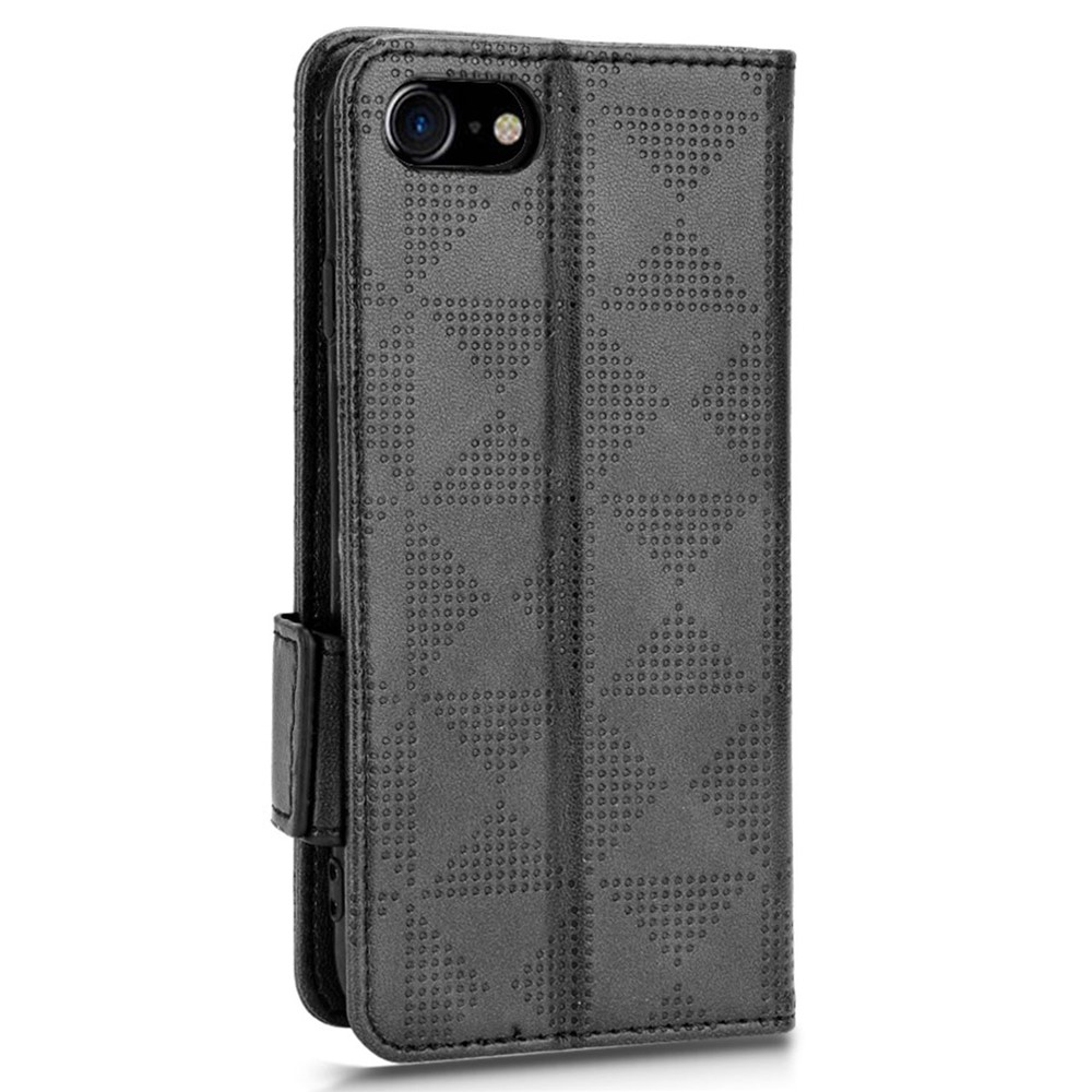 For iPhone 7 / 8 4.7 inch / SE (2020) / SE (2022) Wallet Stand Design PU Leather Anti-shock Case Triangle Pattern Imprinted Flip Phone Shell with Strap - Black-6