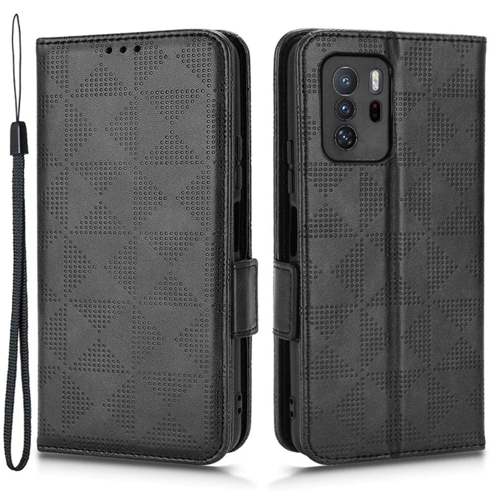 Triangle Pattern Imprinted Case for Xiaomi Poco X3 GT, Wallet Stand Design PU Leather+TPU Drop-proof Phone Cover with Strap - Black-1