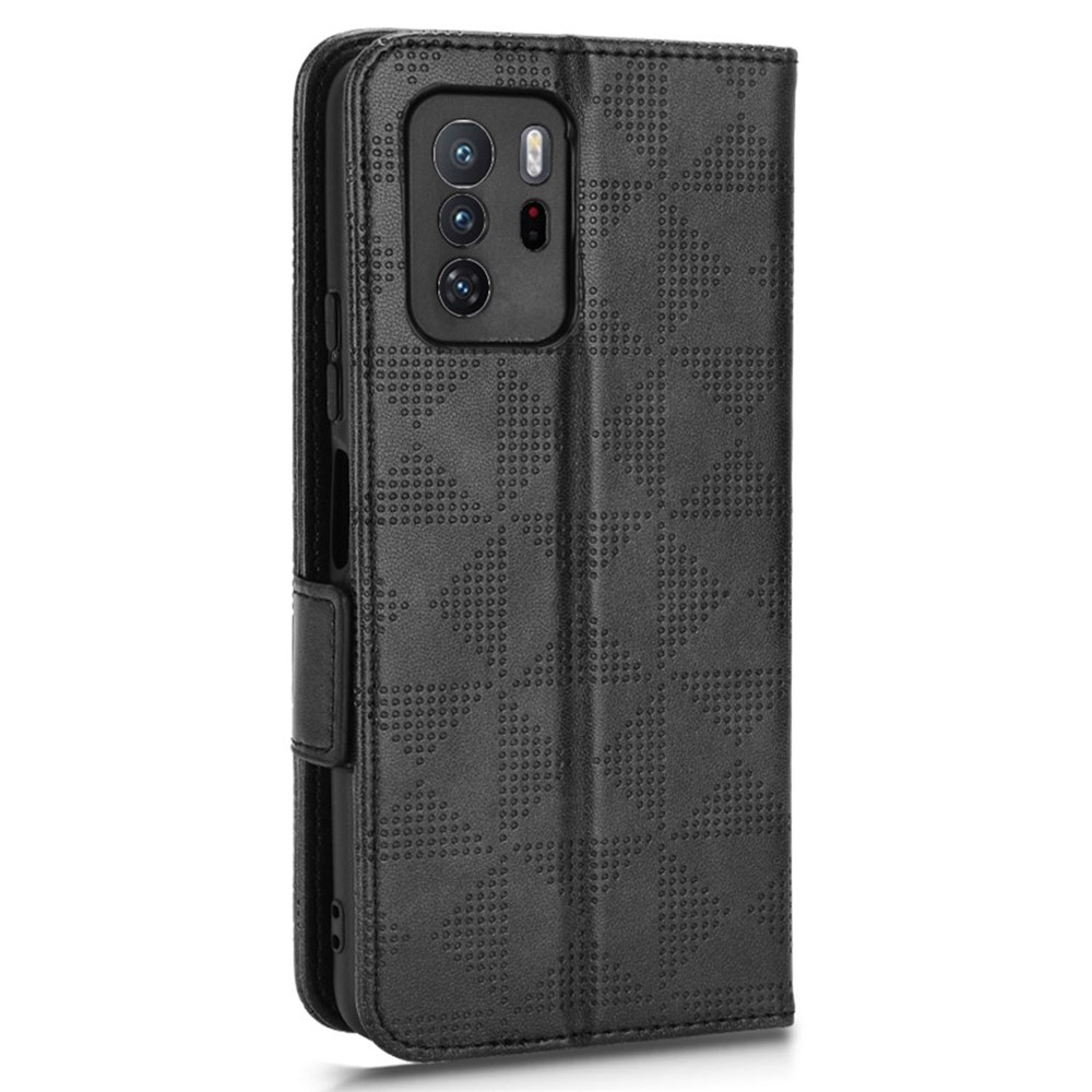 Triangle Pattern Imprinted Case for Xiaomi Poco X3 GT, Wallet Stand Design PU Leather+TPU Drop-proof Phone Cover with Strap - Black-6