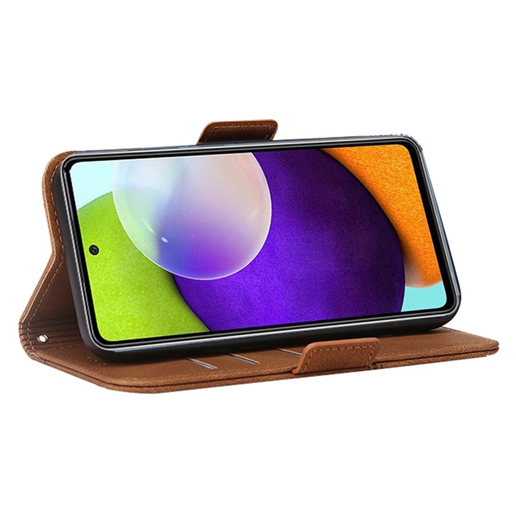 For Samsung Galaxy A52 4G / A52 5G / A52s 5G Anti-fall Line Imprinted Phone Case PU Leather Wallet Stand Protective Mobile Phone Cover - Brown-2