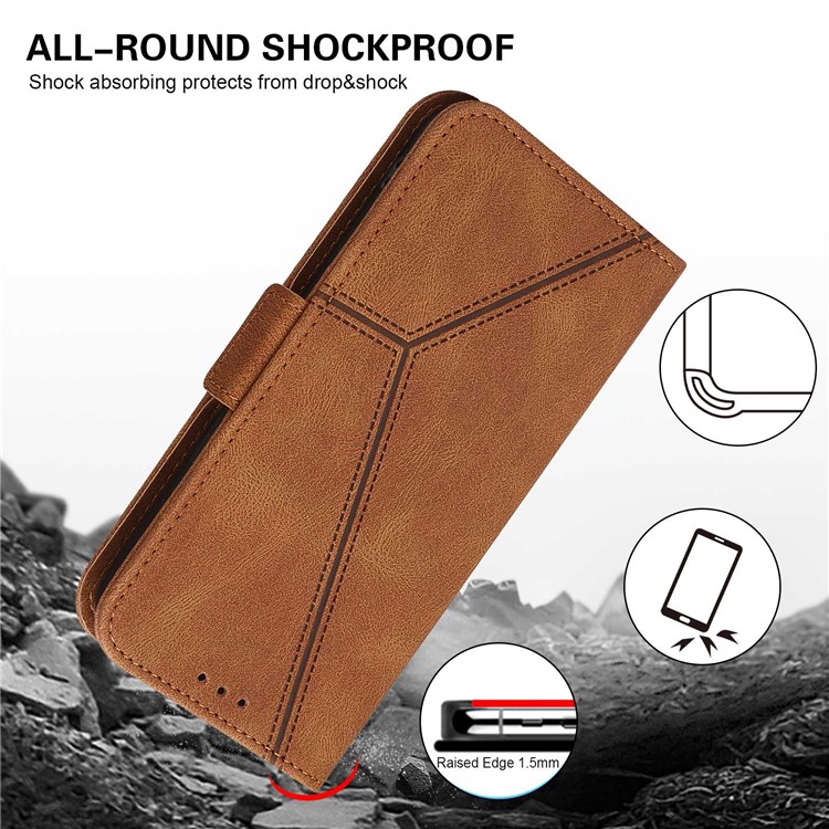 For Samsung Galaxy A52 4G / A52 5G / A52s 5G Anti-fall Line Imprinted Phone Case PU Leather Wallet Stand Protective Mobile Phone Cover - Brown-4